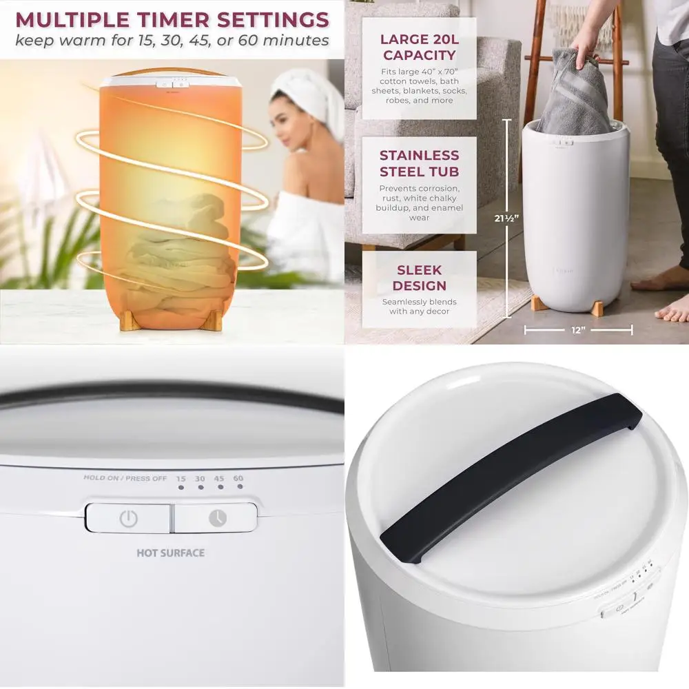 

Большой полотенцесушитель из нержавеющей стали, с автоматическим отключением, вмещает 2 больших полотенца, белый/черный