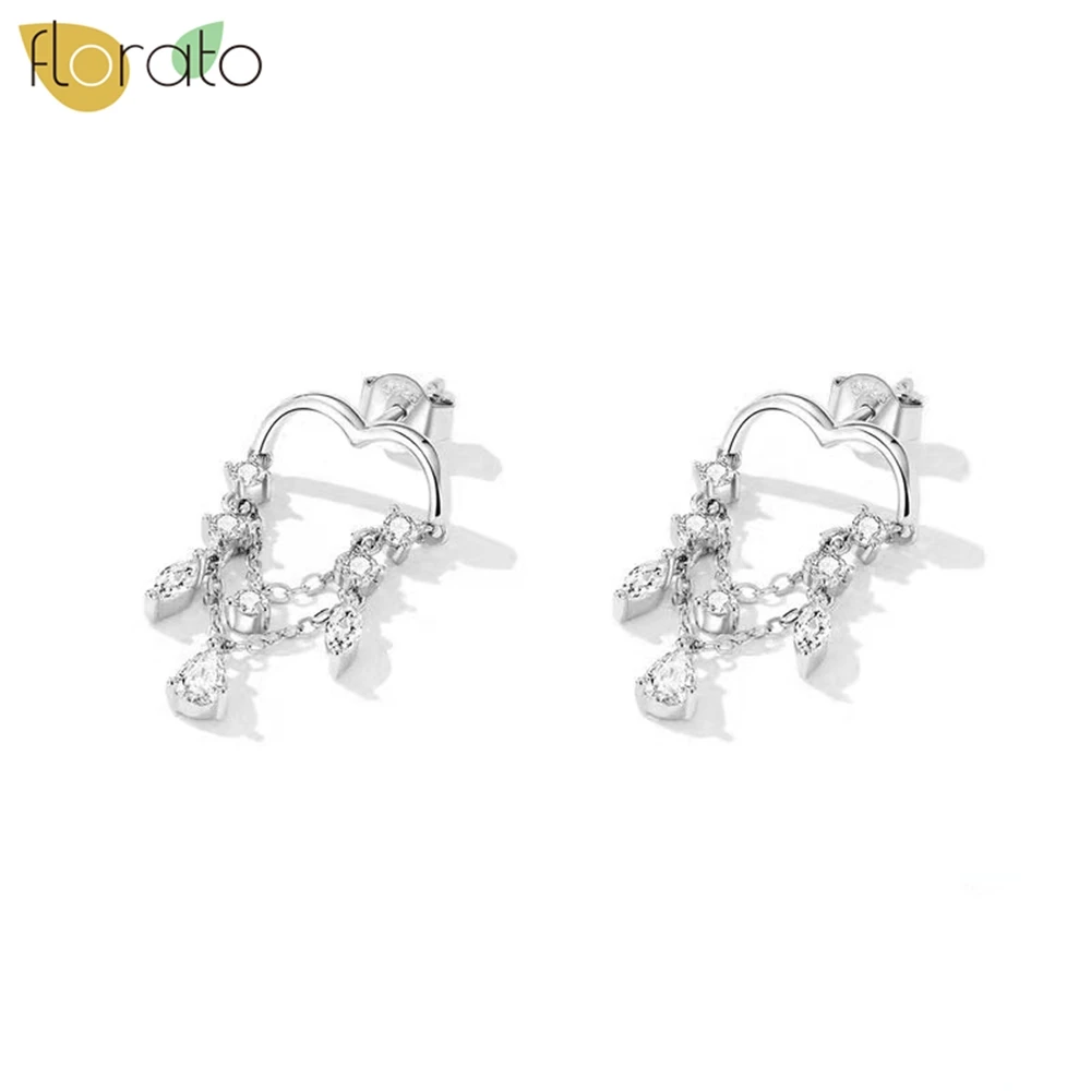 925 Sterling Silver Ear Needle Exquisite Luxurious Gold Silver Earrings White Zircon Tassel Pendant  Earrings for Women Jewelry