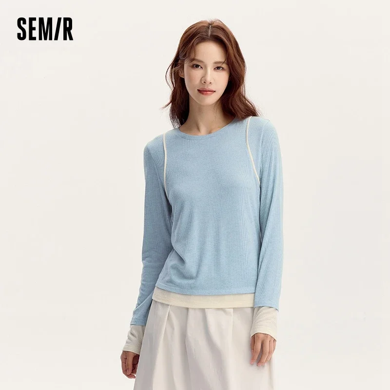 Semir T-Shirt Women Long Sleeve T-Shirt a Stylish Design Slim Fit Faux Two-Piece Style 2024 New Autumn Knit Sweater