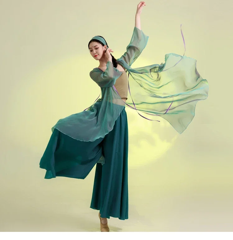 Sukienka do tańca klasycznego damska pełna wdzięku sukienka do ćwiczeń sukienka z gazy zielony wąż biały wąż chiński starożytny kostium nowy Hanfu