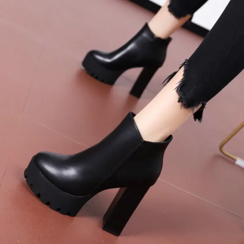 Super High Heel Boots High Heel Shoes Thick Heel Short Boots Autumn Winter 2024New Waterproof Platform Single Boot Women Boots