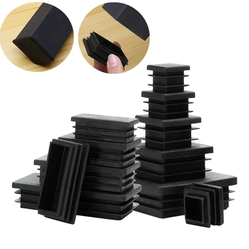 Steel Plastic Rectangular Pipe Plug Furniture Leg Plug Anti Slip Feet Protector Pad Tube Cap Plug Cap Black