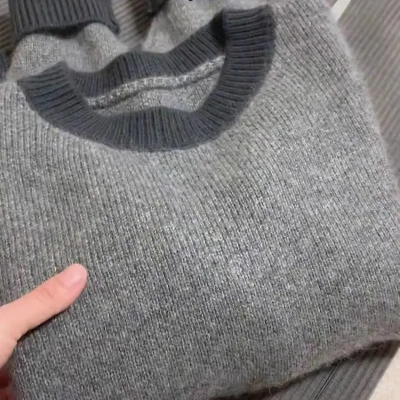 الراقية الجولة الرقبة 100% سترة الكشمير المعنقة المرأة الخريف والشتاء فضفاضة الصوف محبوك سترة البلوز