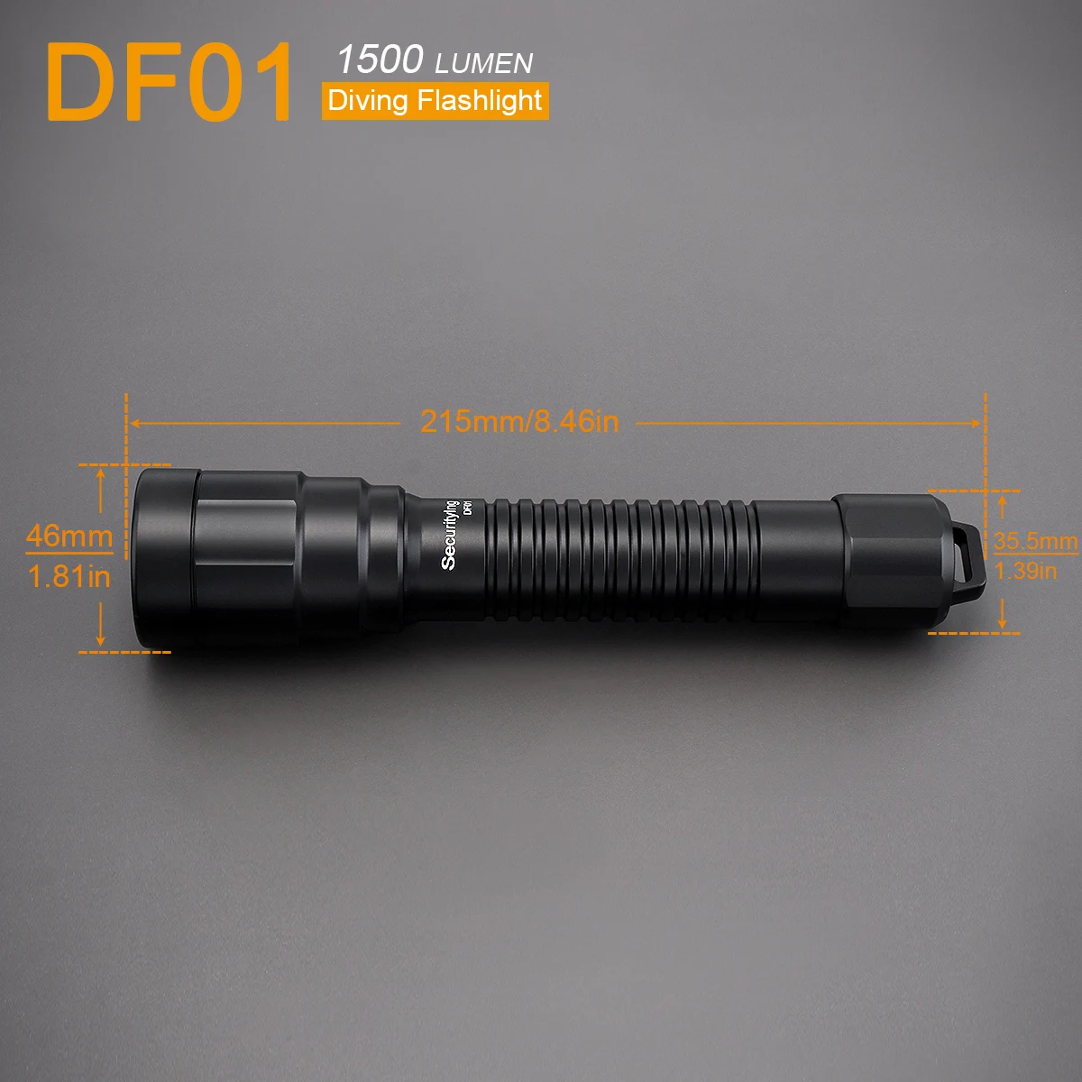 SecurityIng DF01 1500 Lumens Diving Flashlight IPX8 Waterproof Underwater 150M Scuba Torch with Mechanical Head Rotary Swit