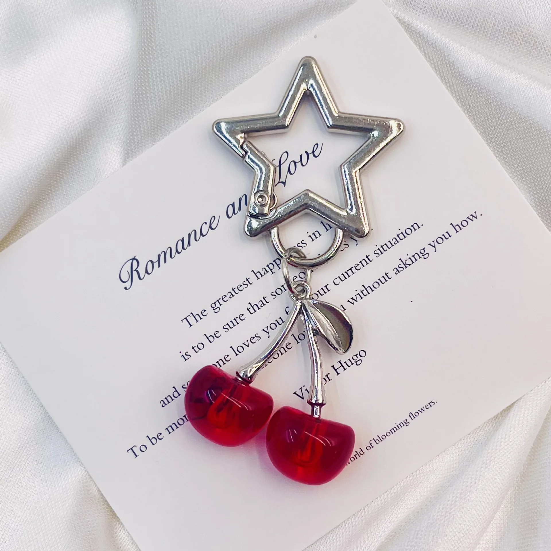 Modischer Niedlicher 3D Kristall-Kirsch-Schlüsselanhänger Herz-Stern-Anhänger Schlüsselkette für Frauen Mädchen Auto Tasche Schlüsselring Schmuck Accessoires Geschenke – Detail 6