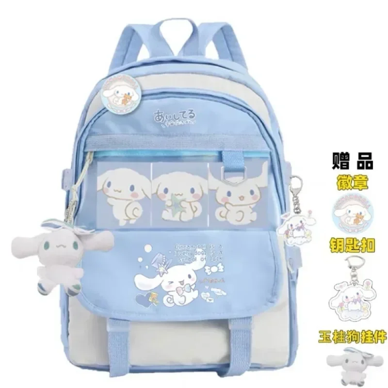 Mochila De felpa de Anime Sanrio Cinnamoroll para niños y niñas, Bolsa Escolar Kawaii para estudiantes, regalo grande para computadora, color negro y azul