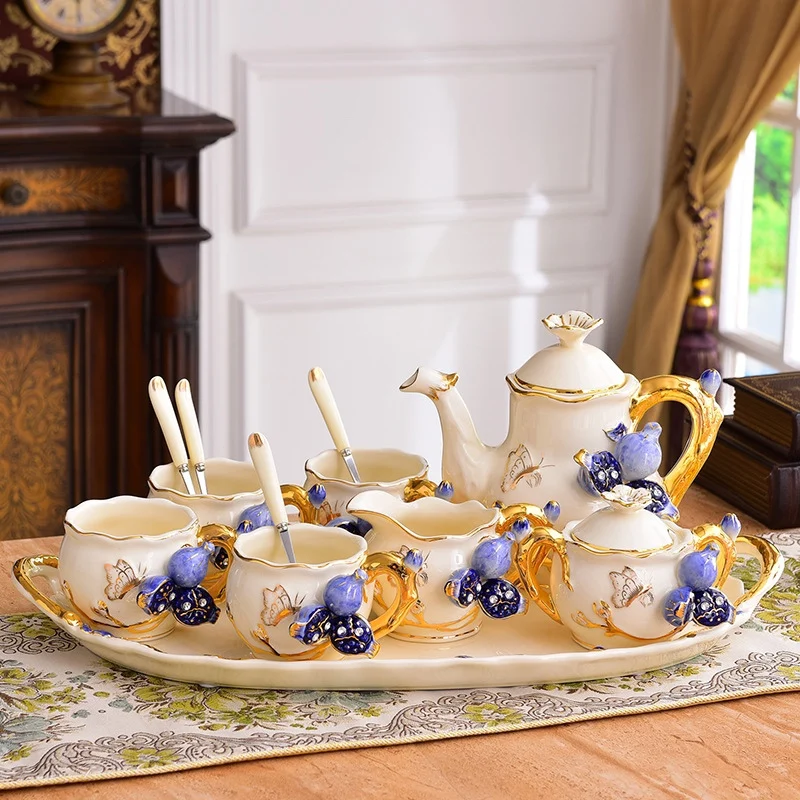 Creative European afternoon tea ceramic coffee set, high-end home decoration hotel living room water set gift box packaging