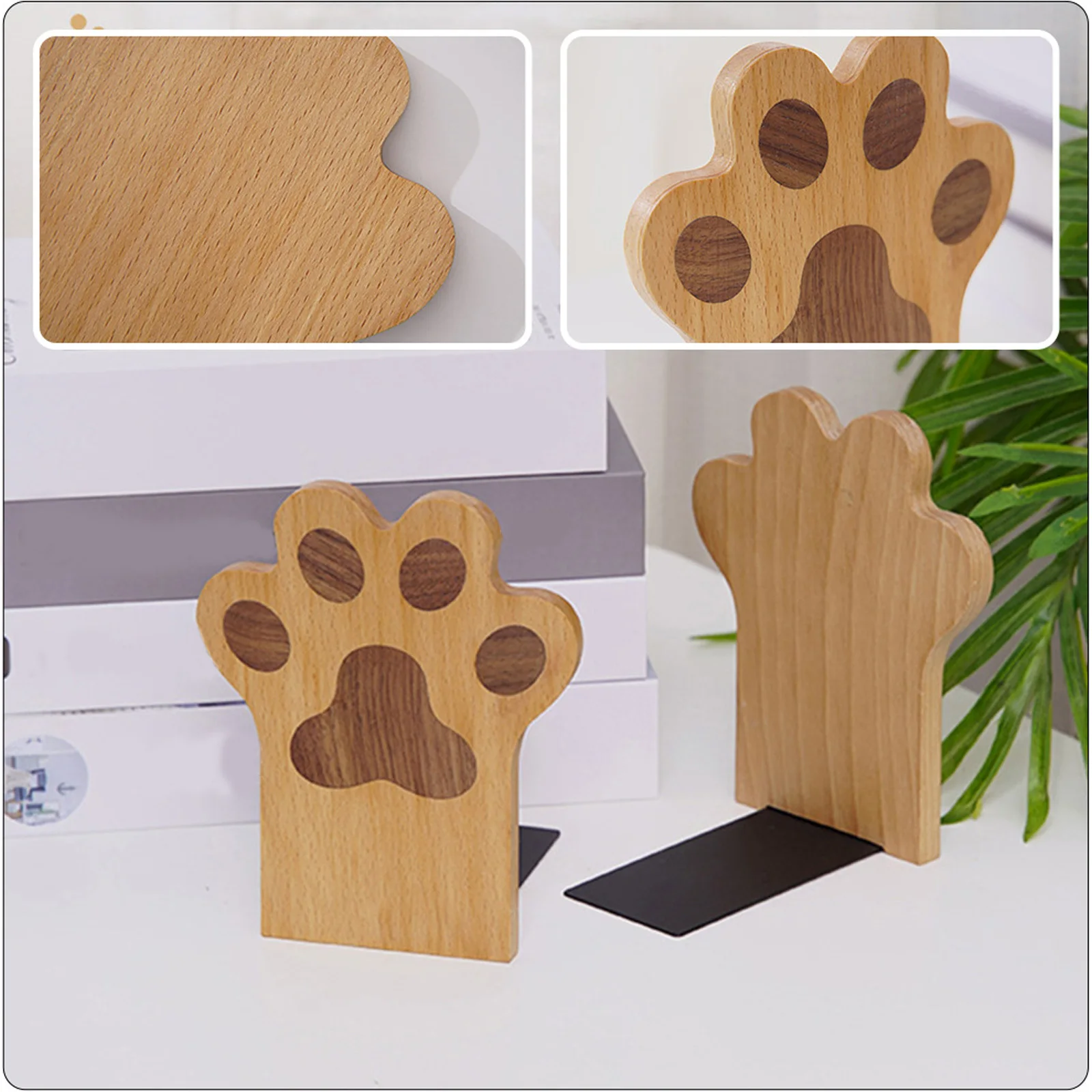 2pcs Wooden Bookend For Desk Book Stand Holder Magazine Baffle Desktop Organizer File Support Office Supply Bookshelf Divider