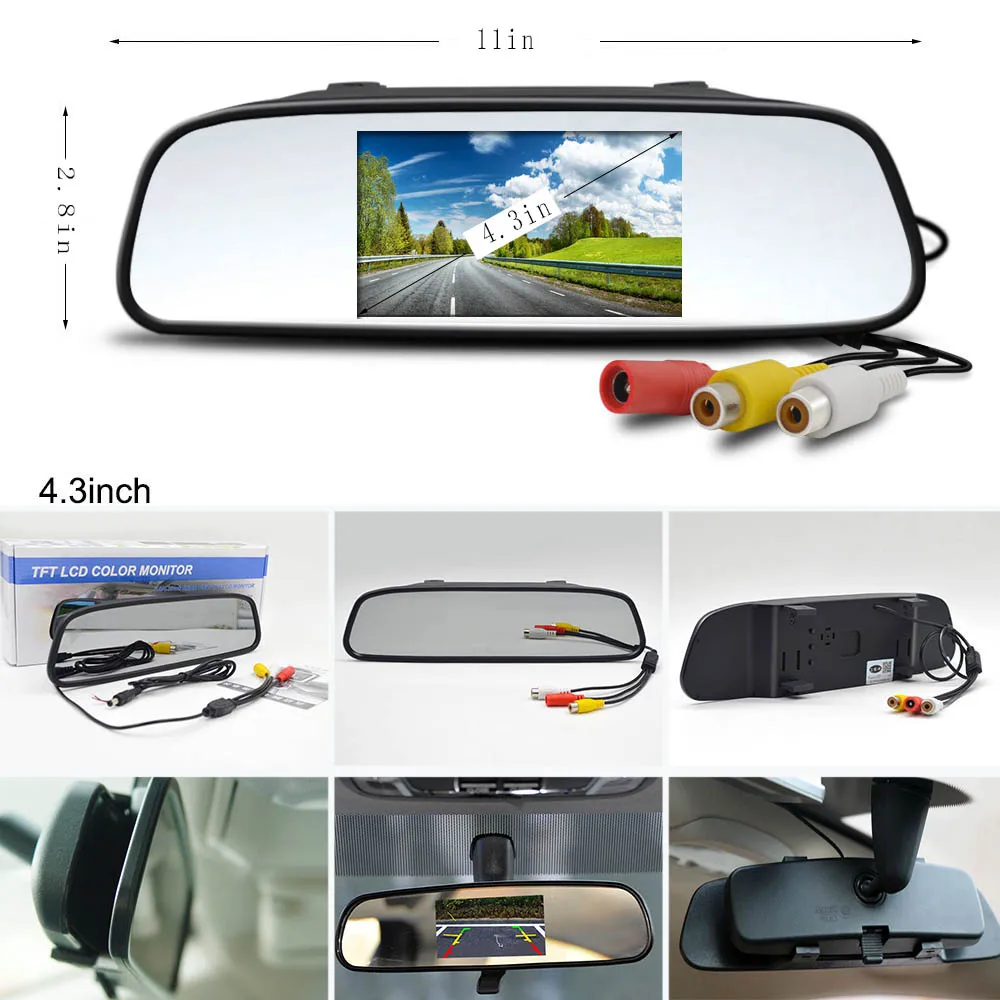 IPoster-Monitor de espejo de marcha atrás para coche, pantalla LCD de 4,3 ", cámara de respaldo de marcha atrás, sistema de estacionamiento de visión trasera, Kit impermeable de visión nocturna