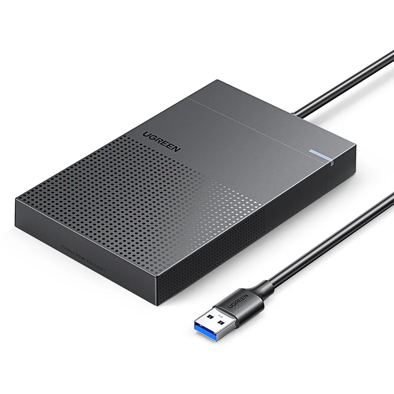 

UGREEN 2.5 Inch Hard Drive Enclosure Integrate with 1.6FT Cable Tool-Free SATA to USB External SATA SSD HDD Case