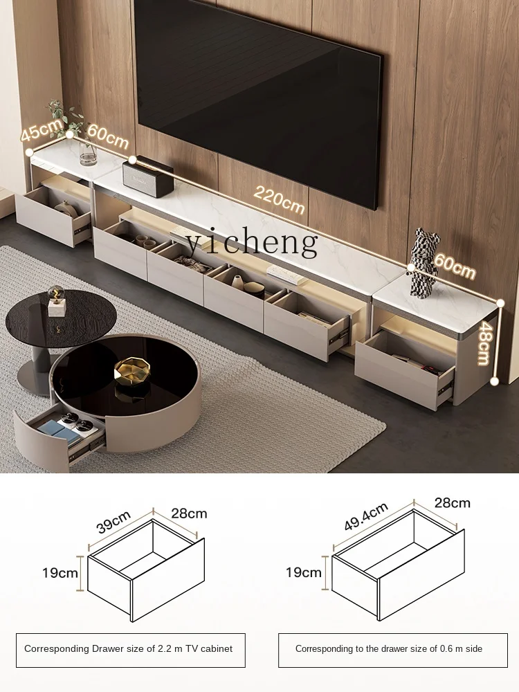 TQH floor-to-ceiling TV cabinet Italian light luxury high-end villa living room home modern simple coffee table combination