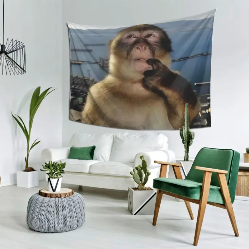 VIKAMA Monkey Portrait Sea View Wide Tapestry Wall Hanging for Room Wall Art Cozy Aesthetic Retro Stylish Home Decor