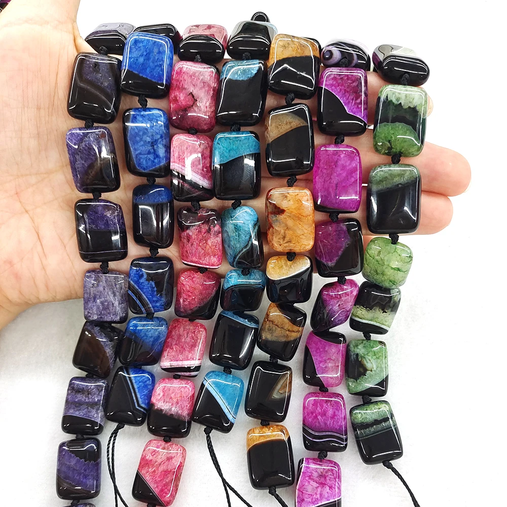 Natural Stone Multicolor Uruguayan Agate Crystal Gemstone Beads Wholesale 20x15x8mm Rectangle Slice Bead for DIY Jewelry Making
