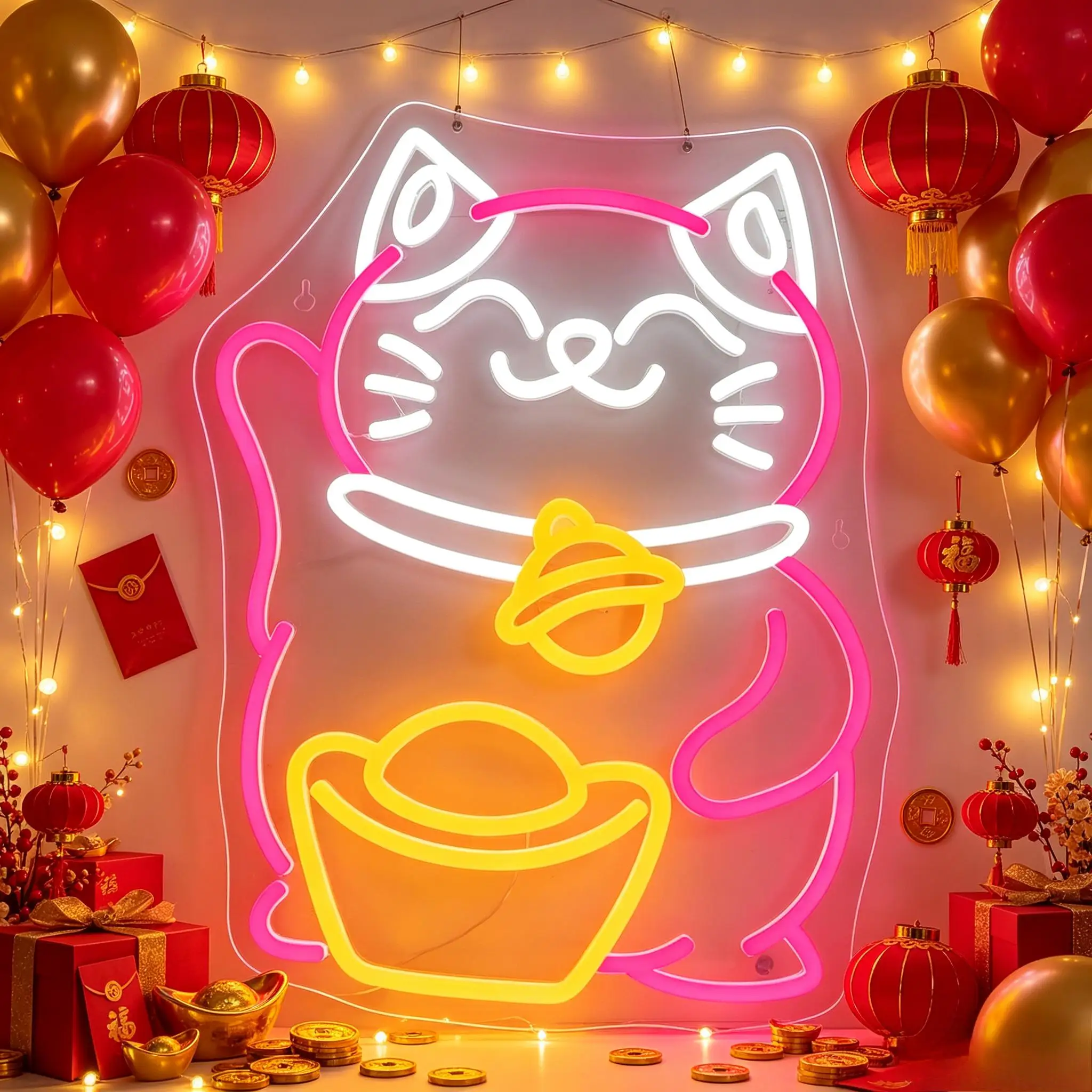 Lucky Cat Neon Sign USB Powered Dimmable LED Neon Light for Convenience Store Nail Salon Japanese Style Homestay Wall Decor Gift