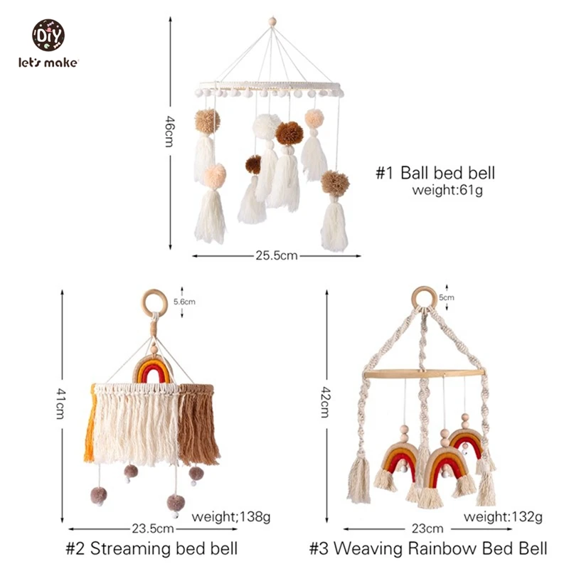 Baby houten bed bel beugel wieg beugel montage set macrame regenboog baby mobiele hangende rammelaars speelgoed voor baby kar accessorie