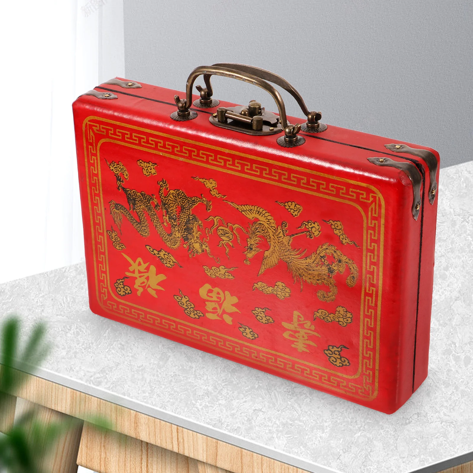 Houten Mahjong opbergdoos Vintage stijl rechthoekige draagtas Grote capaciteit Mahjong Set houder geschenkverpakking