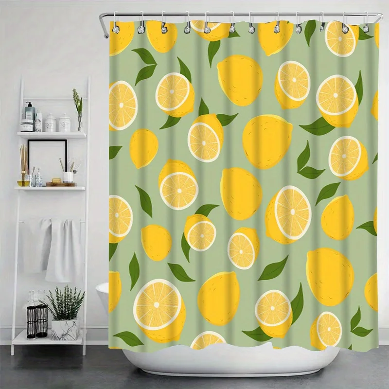 JIT1pcs Lemon Hand-drawn Shower Curtain, High-end Elegant and Anti-fog Bathroom Curtain, Multi-functional Curtain, Bathroom Deco