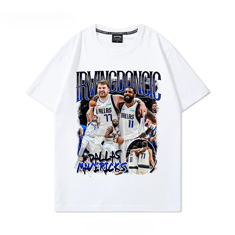 Basketball Mavericks Irving Doncic Printed Pure Cotton T-Shirt Short Sleeve Men's American Retro Basketball Casual Trend Summer