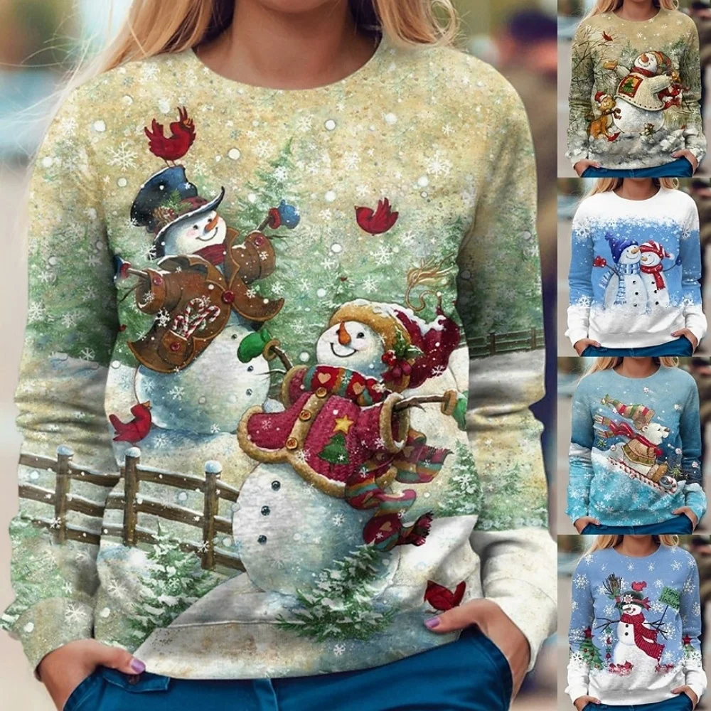 

New Women's Christmas Snowman Print Hoodie Festive Pullover Sweatshirt Cozy Long Sleeve Wear Fall Winter Holiday Style pullover