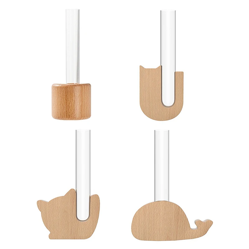 Flower Arrangement Fridge Magnet Decor Flower Vases Originality Mini Magnetic Vase Cute Style Solid Wood Glass Test Tube Vase