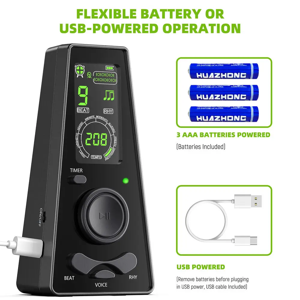 SOLO Digital Electronic Guitar Metronome Timer 10 Beats 9 Rhythms Universal