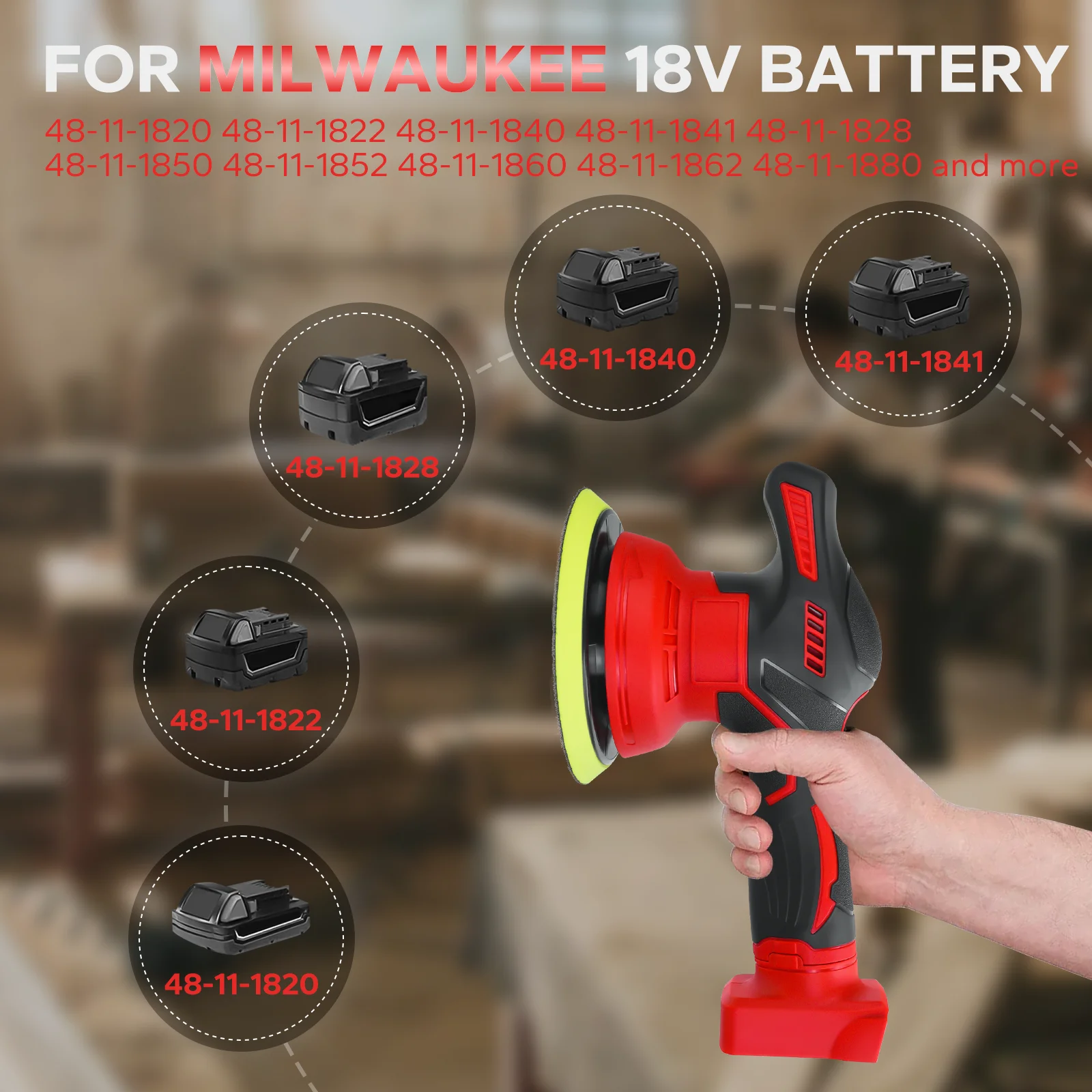 Máquina pulidora de coche inalámbrica, herramienta de sellado de encerado de pulido eléctrico de 8 velocidades y 5000RPM para batería Milwaukee de 18V (sin batería)