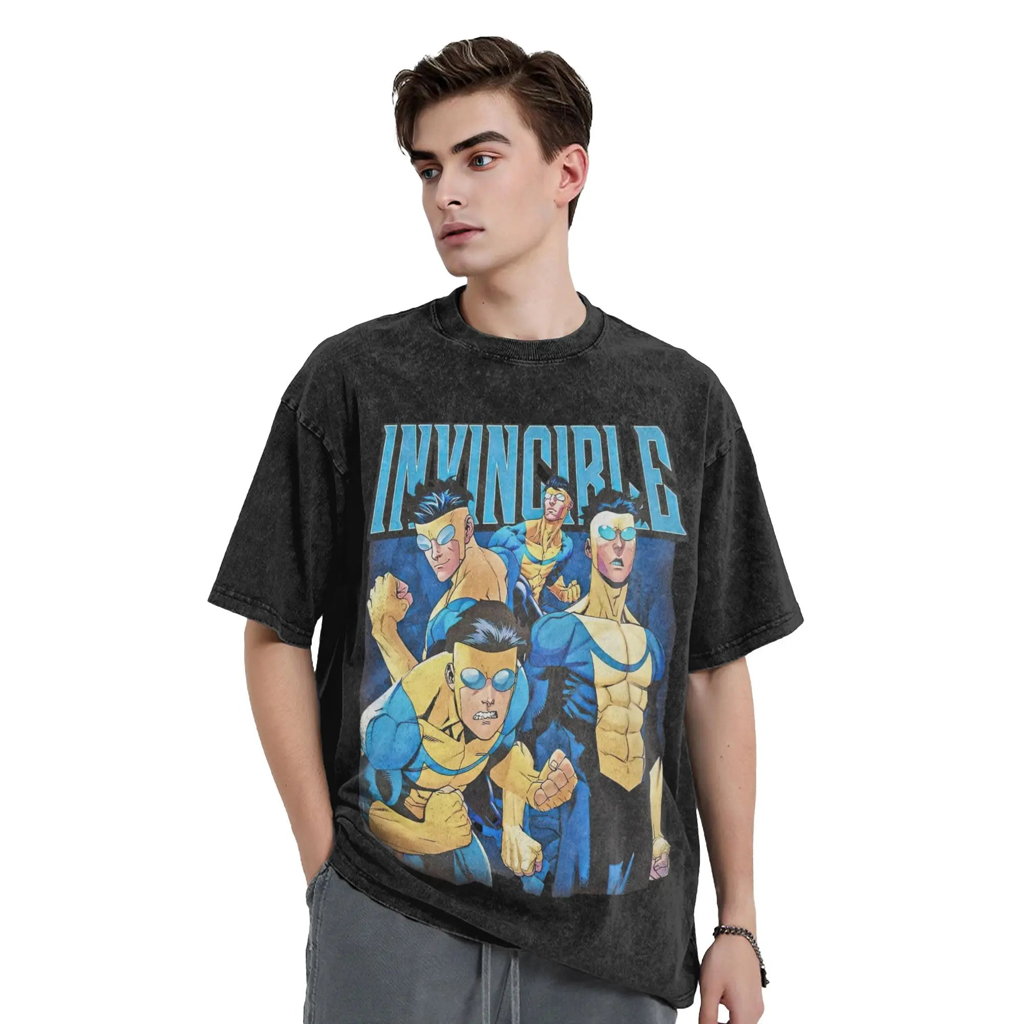 Invincible Mark Grayson T Shirt Washed Short Sleeve Harajuku T-Shirt  Retro for Men Women Tops Streetwear Summer Tee Shirt