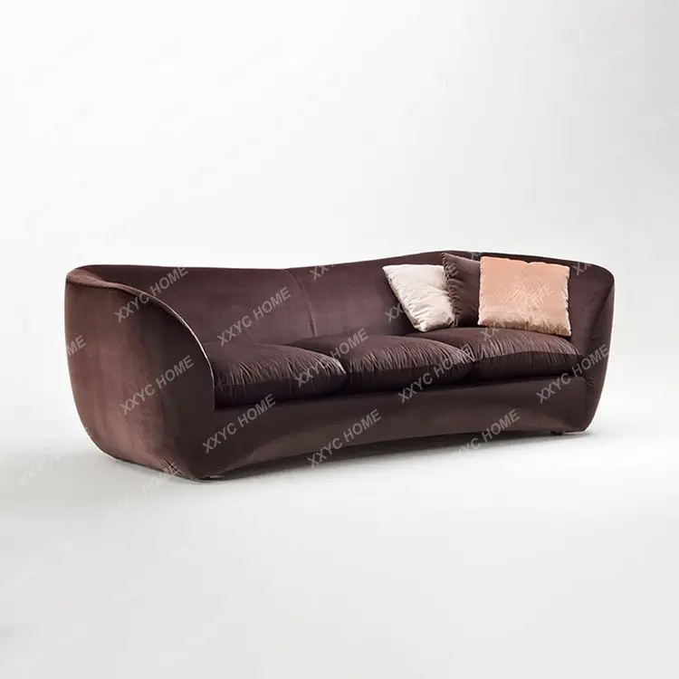 LModern neoclassical dark brown gray velvet fabric multi-person large apartment living room reception sofa