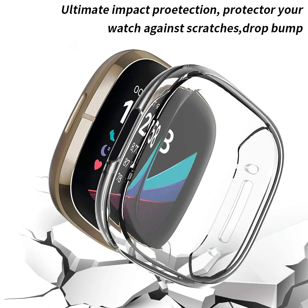 360Full Cover Case for Fitbit Sense 2 Smart Watch Soft TPU All-Around Bumper Shell Anti-drop for Fitbit Versa 4 Screen Protector