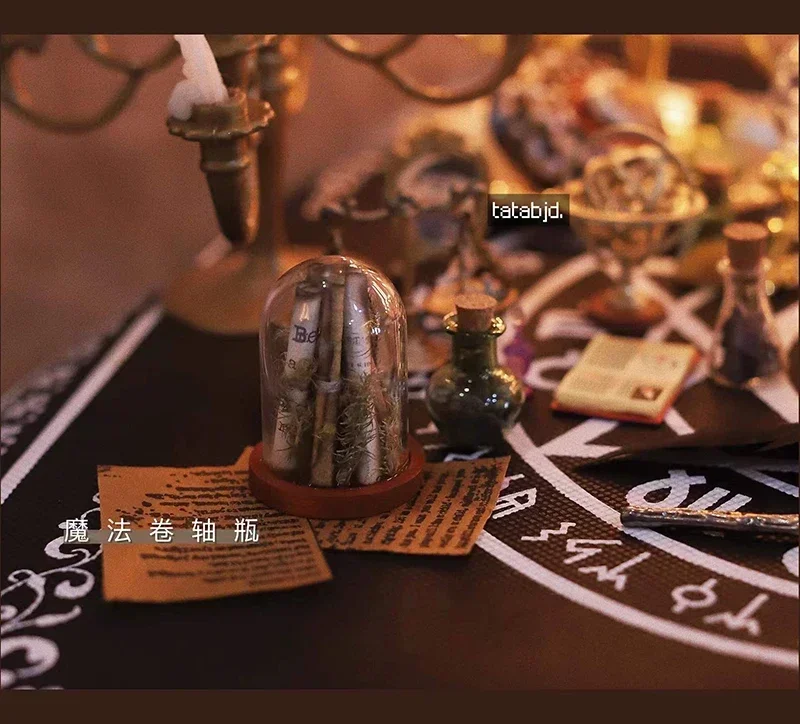 Dollhouse Miniature Props Vintage Magic Scroll Magic Bottle Magician Crystal Ball Scroll Quill Pen Doll Dollhouse Accessories