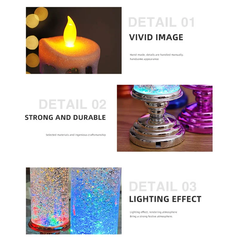 LED Christmas Candles Colour Changing LED Water Candle With Glitter Flameless LED Candle Lights Desk Table Durable Blue