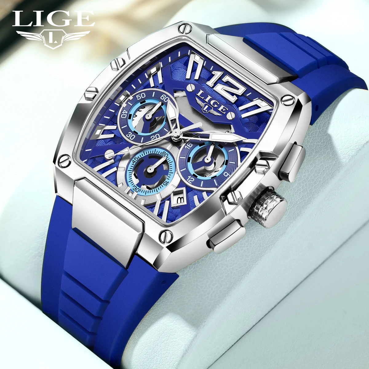 LIGE Original Marke Mode Herrenuhren Sport Militär Chronograph Kalender Silikonarmband Quarz Armbanduhr Relogio Masculino
