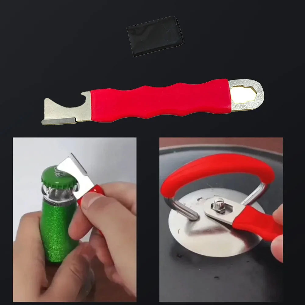 Garden Tool 3 In1 Sharpener Bottle Opener Cutting Edge Sharpener Manual Sharpening Metal Material Polishing Tool Red Color