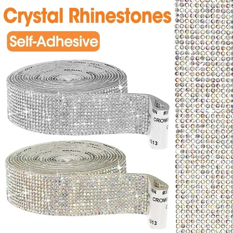 1 Roll Self-Adhesive Crystal Rhinestones Tape Crystal Diamond Mesh DIY Decoration Rhinestones Sticker for Crafts Cake Decoration