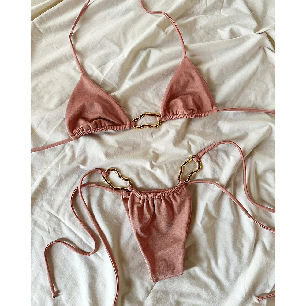 ملابس سباحة نسائية صغيرة رفع النساء المايوه 2025 مثير ملابس السباحة الصلبة الرسن مجموعة البكيني البرازيلي Biquini رفع بحر الإناث