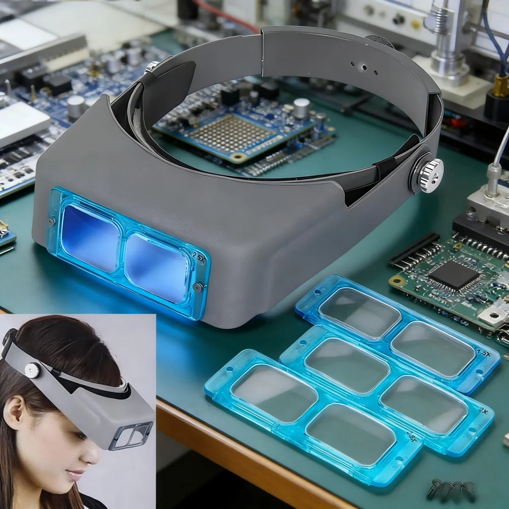 1.5X 2X 2.5X 3.5X Head Wearing Magnifier Helmet Magnifying Glasses for Watchmaker Repair Reading Third Hand Loupe