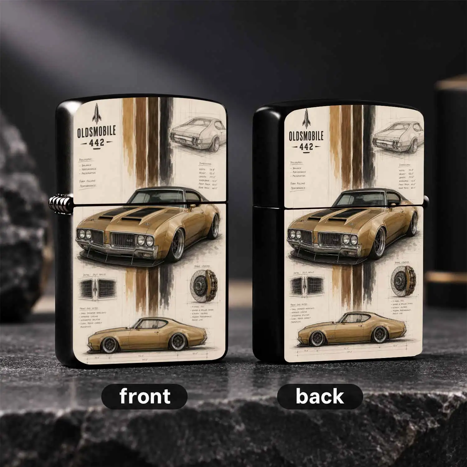 Vintage Oldsmobile 442 Classic Muscle Car Themed Lighter Retro Draft Art Stylish Portable Accessory Full Scene Usable Ideal Gift for Car Enthusiasts Daily Carrying Use  A Humorous And Interesting Lighter