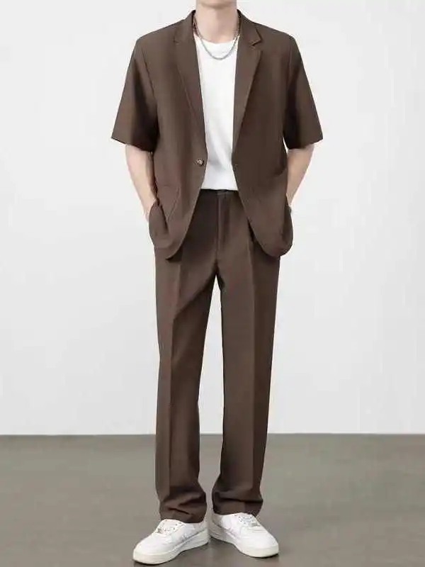 

Летние мужские повседневные костюмы ort Sve, драпированный свободный крой, удобный легкий однобортный костюм-джат для повседневной носки