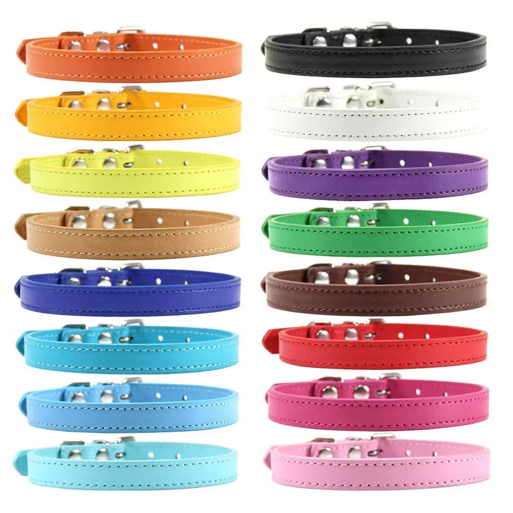 16 pieces/lot Wholesale 16 Colors Pet Cat Dog Collar PU Leather Puppy Collars for Small Medium Dog Neck Starp XS/S/M/L/XL