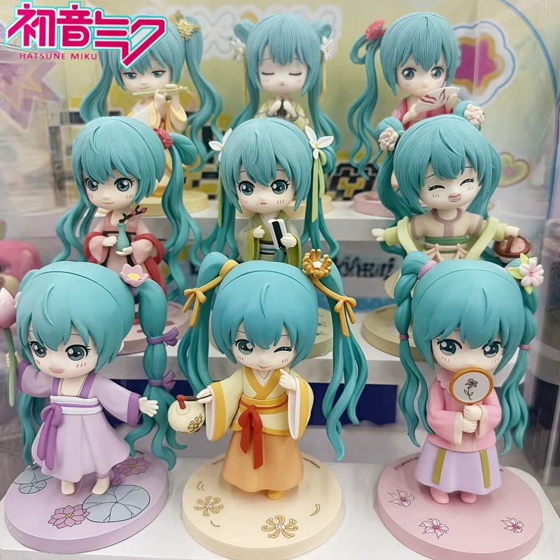 Nuevo juego de animación Hatsune Miku, caja ciega de juguete Hanfu, tela tradicional china, versión Q, figuras de Anime, colección de modelos de acción