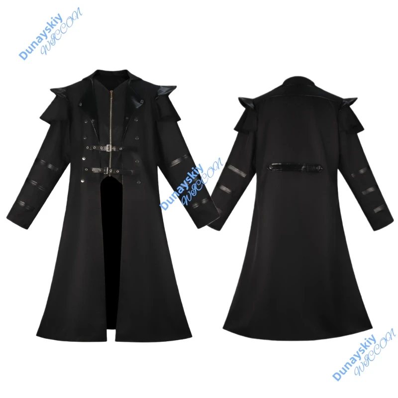 

Готический двубортный тренчкот в винтажном средневековом стиле стимпанк, викторианский мужской фрак для косплея, пальто-куртка