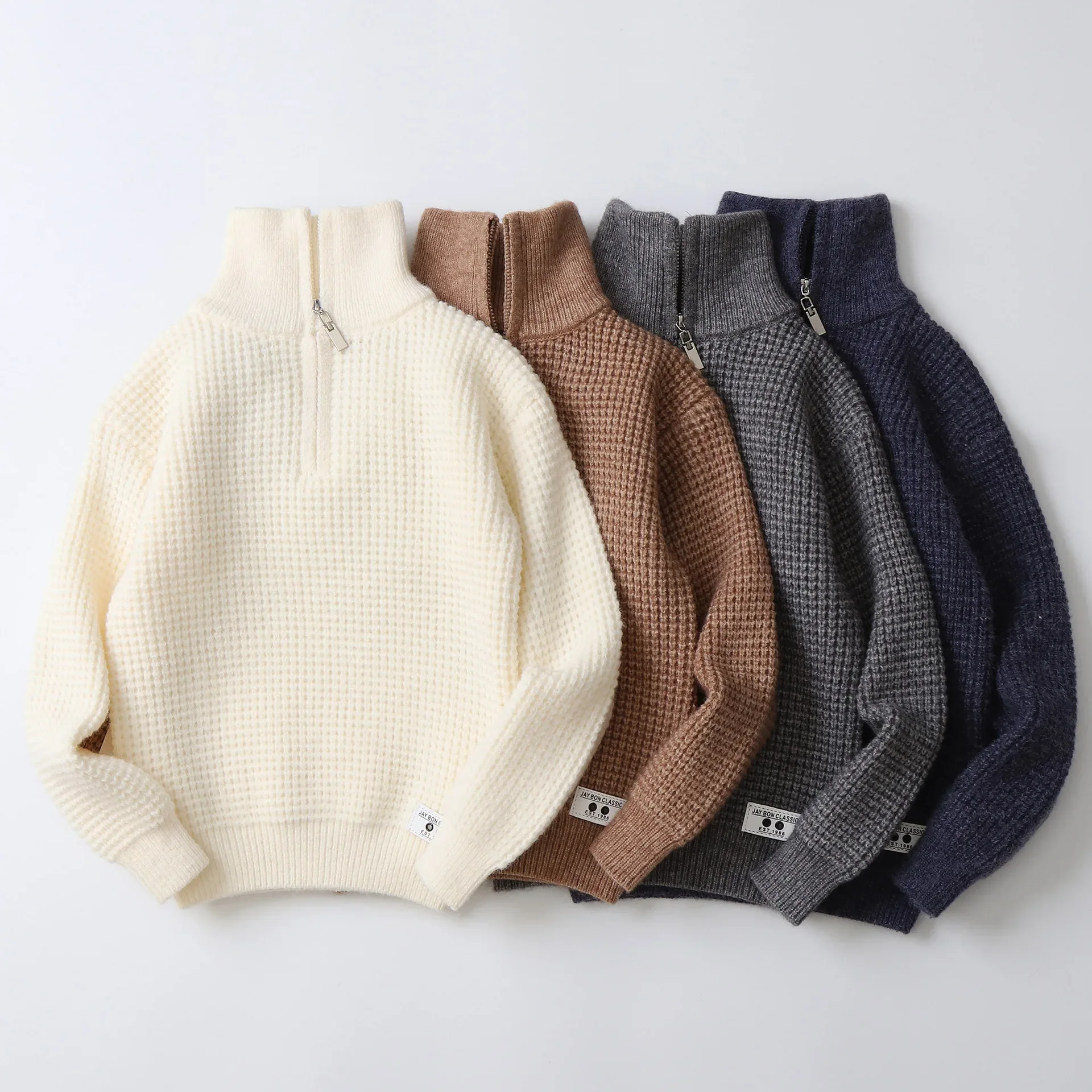 Cross-border for half zipper cashmere boy's sweater CuHK children's autumn  winter children's sweater 2024 new children's wear