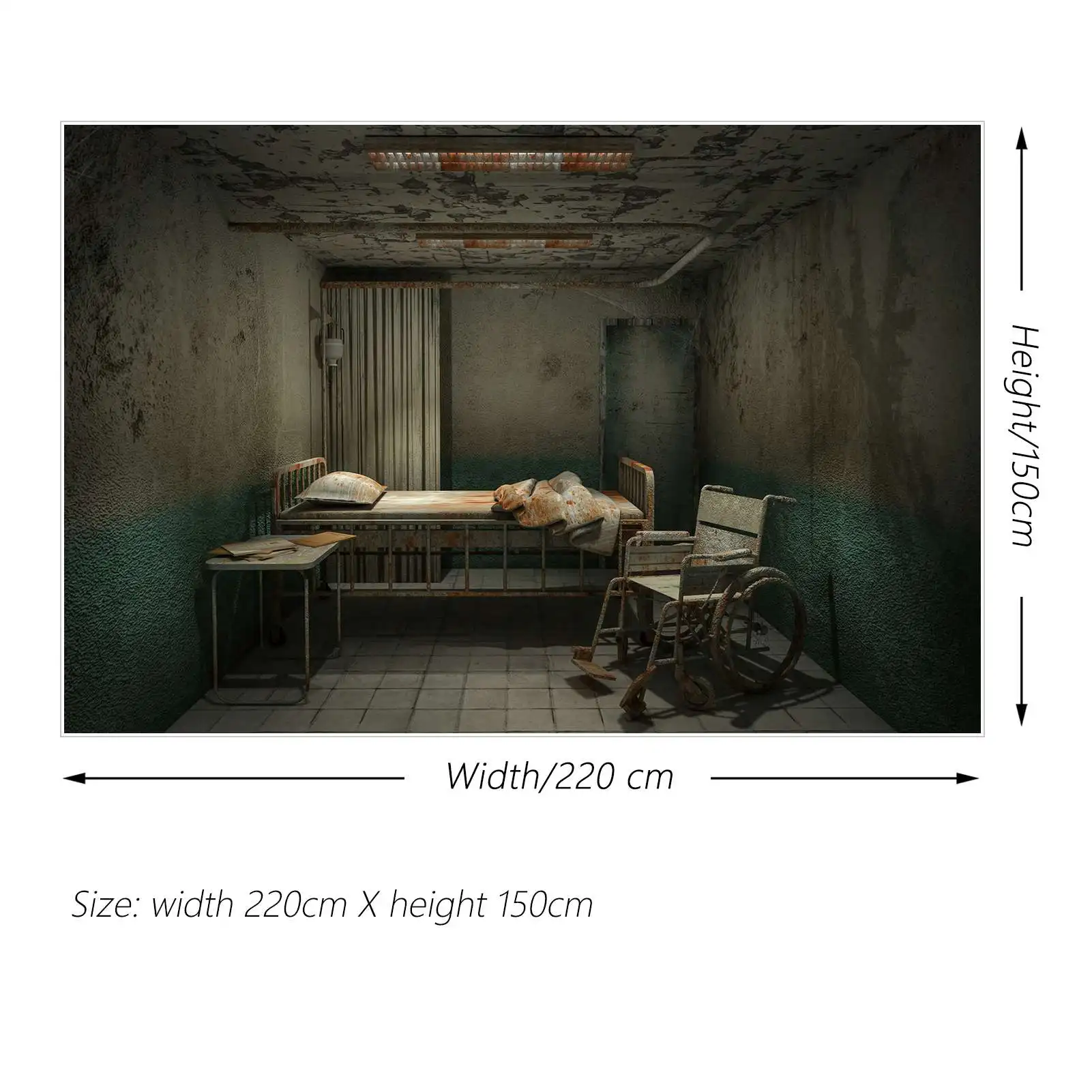 Moon. qg Hintergrund Halloween Krankenhaus zimmer stationäre Station Foto kabine Hintergrund ungepflegte Krankenbett Rollstuhl Vorhang Dekorationen