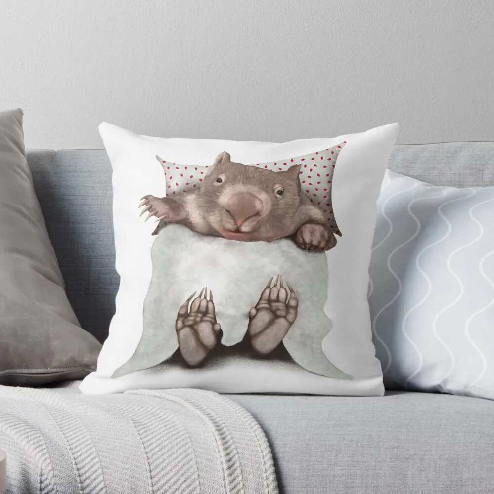 Wombat in Bed Throw Pillow Sofas Covers Cushion Cover Set