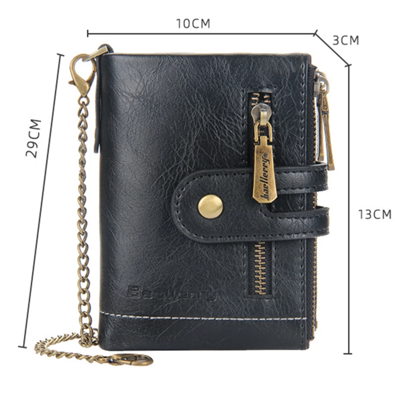 Men Casual Tri-Fold Wallet Fashion Mini Card Holder Cash Wallet with Chain New Design Male Short Key Chain Wallet