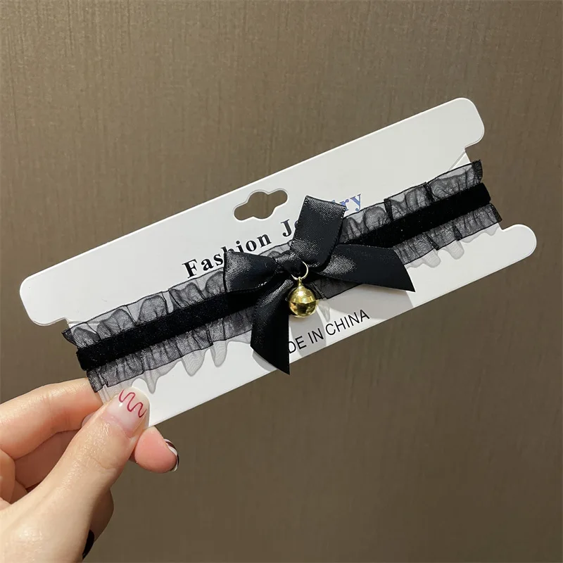 

Sexy Little Bell Gothic Lace Choker Necklace Victorian Velvet Collar with Bowknot Pendant Punk Elegant Jewelry for Women Party