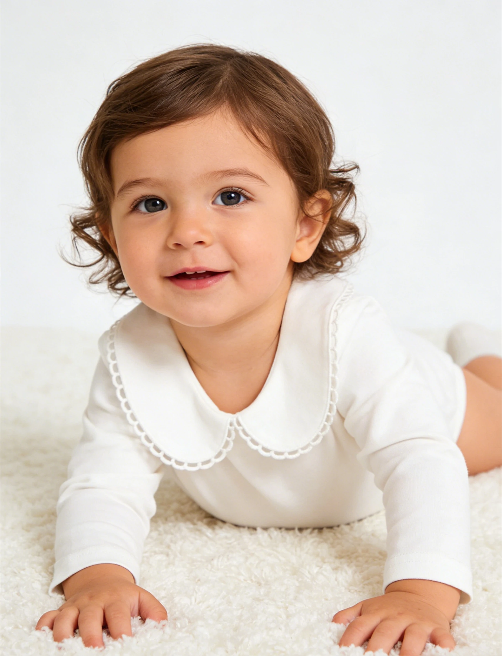 Baby Rompers 2026 new Spring and Autumn Girls Baby Jumpsuit Newborn Creamy White Versatile Underwear Peter Pan Collar Rompers