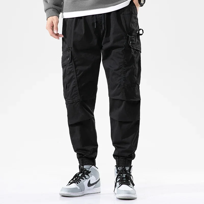 

Men's Cotton Loose Sports Casual Pants Fashion Multi-Pocket Simple Binding Feet zipper Hip Pop Streetwear Cargo Pants Jogger Men