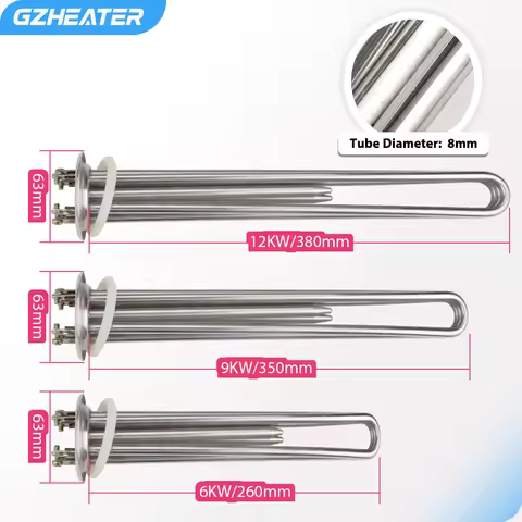 Flange/Disc 63mm Electric Water Boiler Heating Tubular Heater 380V 6KW/9KW/12KW Heating Element for Electrical Boiled Water Tank
