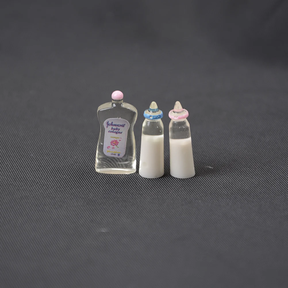 Hot sale 1set 1:12 Dolls House Miniature Baby Bottles Shampoo Bibs Set Nursery Accessory Gift